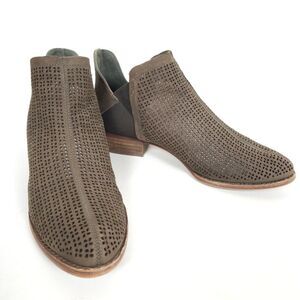 Vince Camuto Celena Perforated Suede Leather Ankle Boot Bootie Brown Moss Sz 8.5